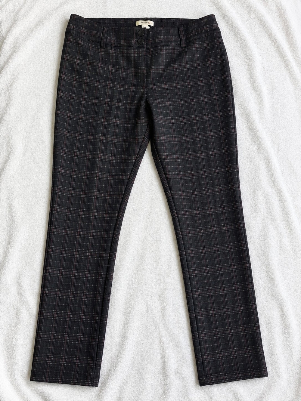 Rewind Plaid Stretch Skinny Pants Grey & Burgundy Size XL, Workwear, Business